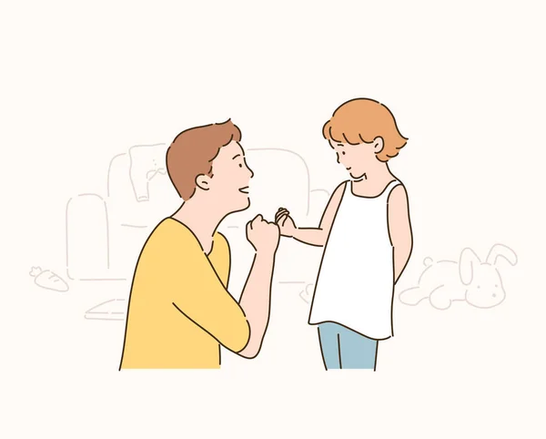 Vater Und Tochter Geben Mit Den Fingern Ein Versprechen Handgezeichnete — Stockvektor