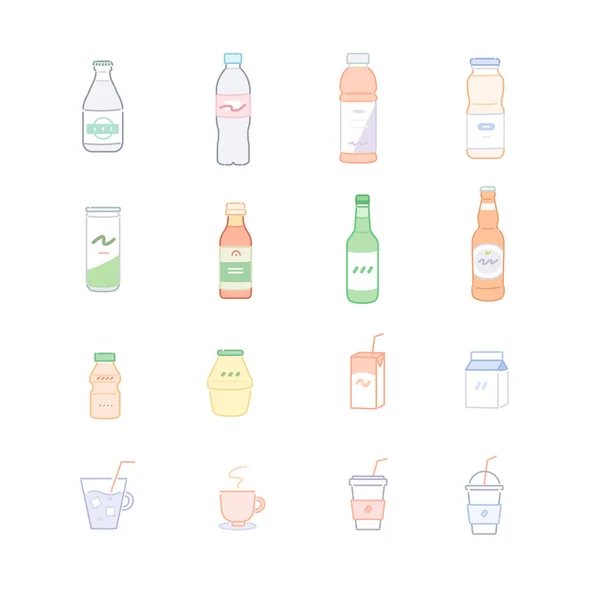 Diferentes Tipos Bebidas Desenhado Mão Estilo Vetor Design Ilustrações — Vetor de Stock