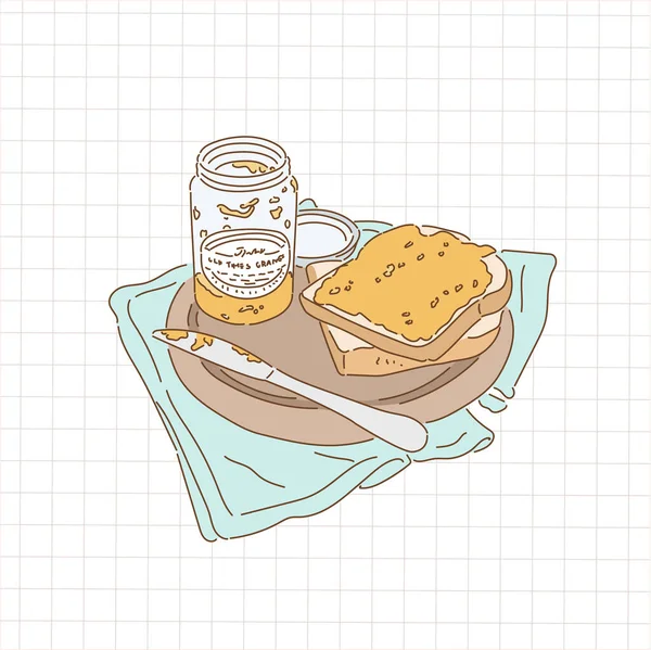 Bread Peanut Jam Hand Drawn Style Vector Design Illustrations — Stok Vektör