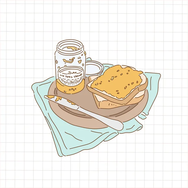 Pan Con Mermelada Maní Ilustraciones Diseño Vectores Estilo Dibujado Mano — Vector de stock