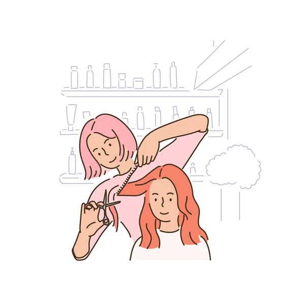 Seorang Penata Rambut Perempuan Memotong Rambut Kustodian - Stok Vektor