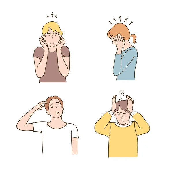 表示头痛和噪音的人的姿势 — 图库矢量图片