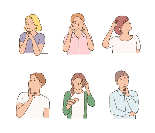 People Curious Facial Expressions Hand Drawn Style Vector Design Illustrations — ストックベクタ