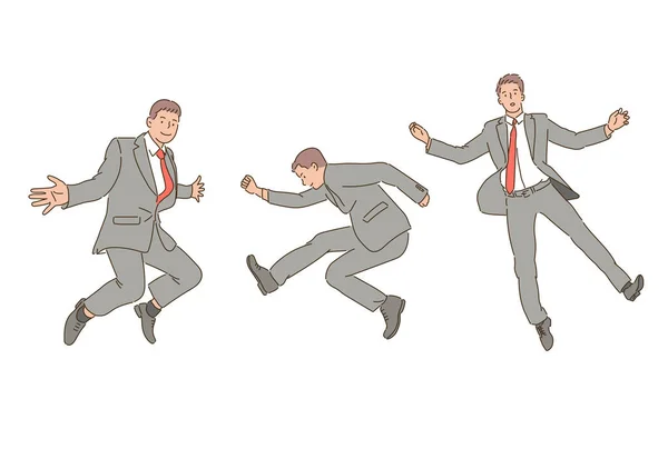 Businessman Suit Jumping Having Fun Hand Drawn Style Vector Design — Stock Vector