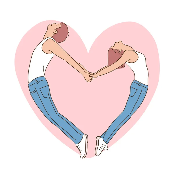 Male Female Dancers Making Hearts Bodies Hand Drawn Style Vector — Vettoriale Stock