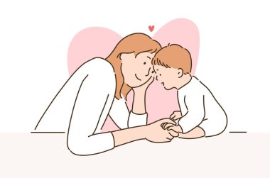 A mother is looking lovingly at her baby. hand drawn style vector design illustrations. clipart