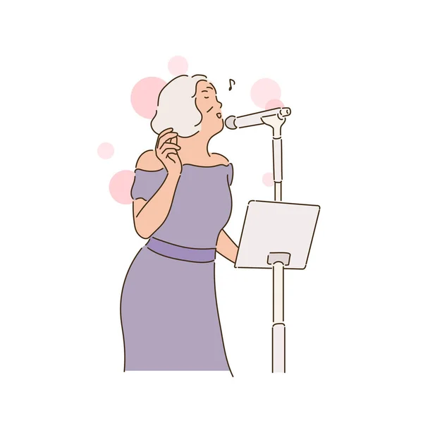 Пожилая Женщина Поет Маскарадном Платье Ручные Рисунки Векторного Дизайна — стоковый вектор