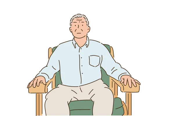 Velho Está Sentado Numa Cadeira Sem Nada Para Fazer Desenhado — Vetor de Stock