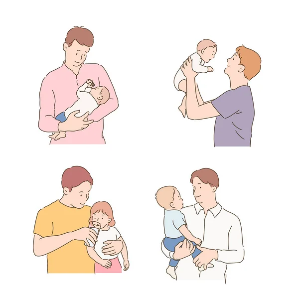 Baba Sevgiyle Bebeğe Bakıyor Çizimi Biçim Vektör Tasarımı Çizimleri — Stok Vektör