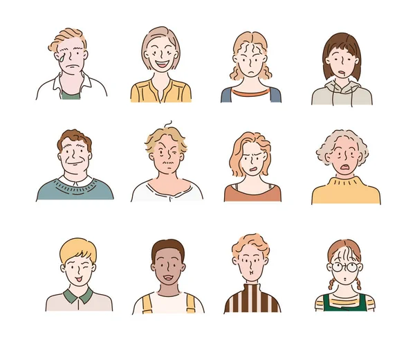 Personas Diferentes Razas Estilos Con Diferentes Expresiones Faciales Ilustraciones Diseño — Archivo Imágenes Vectoriales