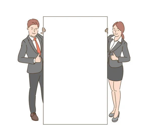 Ein Mann Und Eine Frau Anzügen Stehen Mit Erhobenem Daumen — Stockvektor