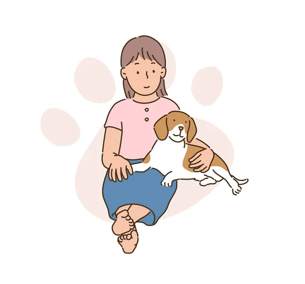 Una Chica Está Sentada Con Beagle Ilustraciones Diseño Vectores Estilo — Vector de stock