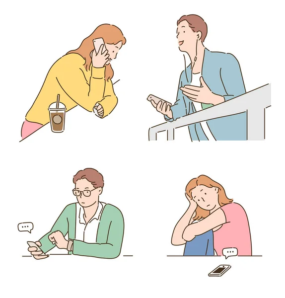 Des Gens Qui Utilisent Des Téléphones Portables Illustrations Design Vectoriel — Image vectorielle