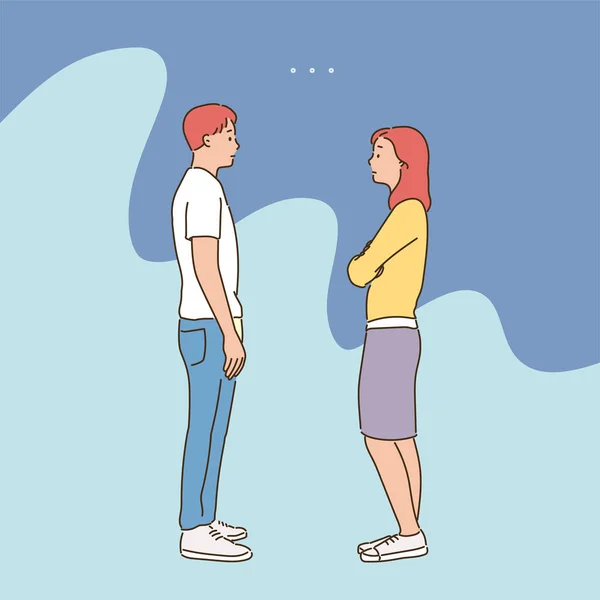 Ein Mann Und Eine Frau Stehen Und Schauen Sich Mit — Stockvektor