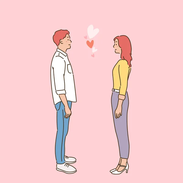 Ein Mann Und Eine Frau Stehen Sich Liebevoll Gegenüber Handgezeichnete — Stockvektor