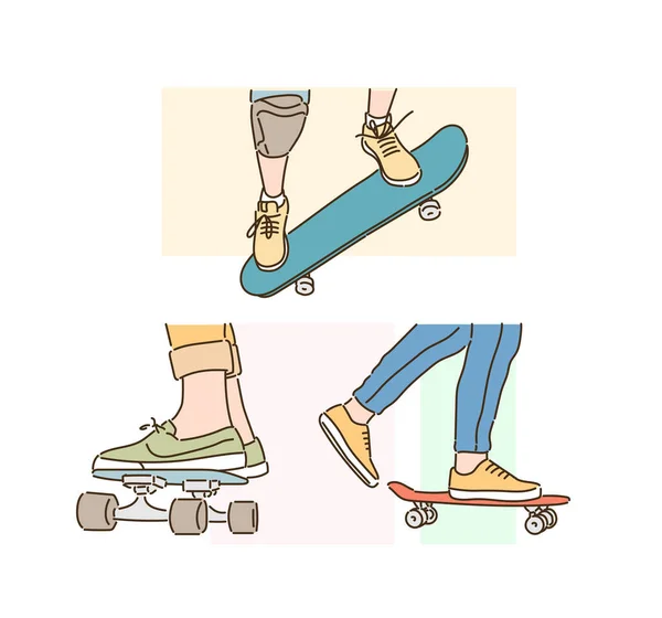 Pés Andar Skate Desenhado Mão Estilo Vetor Design Ilustrações — Vetor de Stock