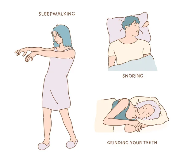 人々の異なる睡眠習慣 手描きのベクターデザインイラスト — ストックベクタ