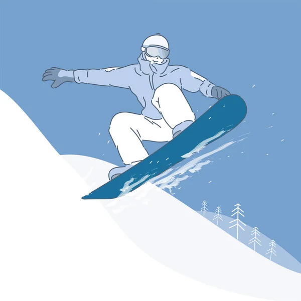Person Som Hoppar Snowboard Handritade Stil Vektor Design Illustrationer — Stock vektor