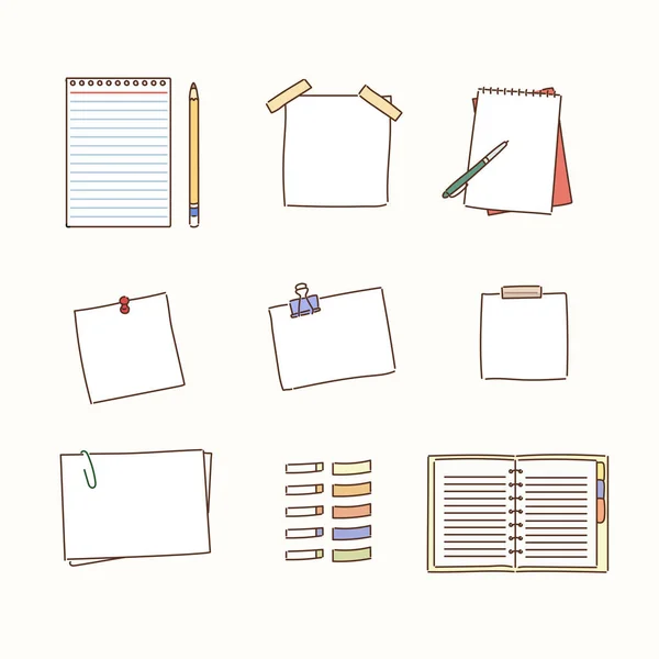 Différents Types Notes Illustrations Design Vectoriel Style Dessiné Main — Image vectorielle