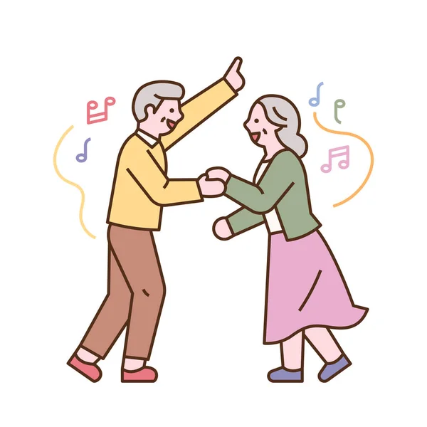 Het Seniorenpaar Danst Gelukkig Plat Ontwerp Stijl Minimale Vector Illustratie — Stockvector