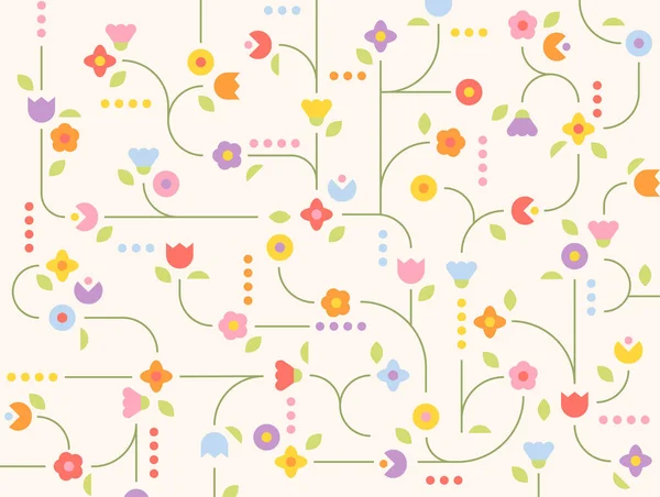 Fleurs Mignonnes Sont Connectés Les Uns Aux Autres Long Tige — Image vectorielle
