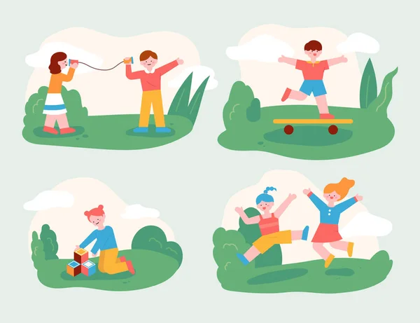 아이들은 공원에서 친구들 과놀고 있습니다 친구들 아이들 입니다 디자인 일러스트 — 스톡 벡터