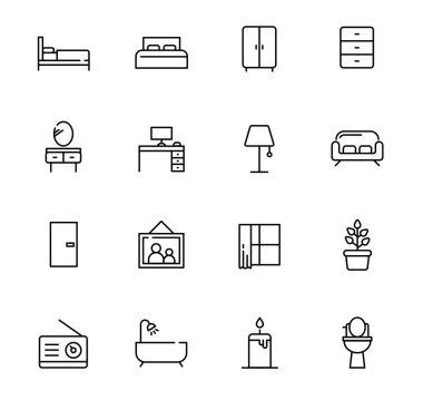 Mobilya iç dekorasyon ikonları koleksiyonu. özet basit tasarım illüstrasyonu.