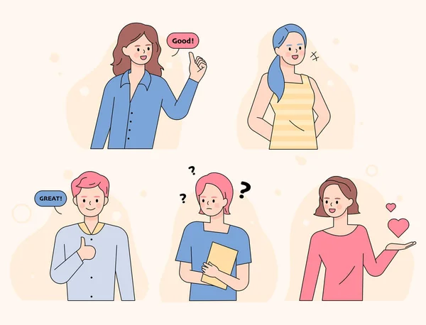 Les Gens Avec Diverses Expressions Faciales Des Gestes Illustration Vectorielle — Image vectorielle