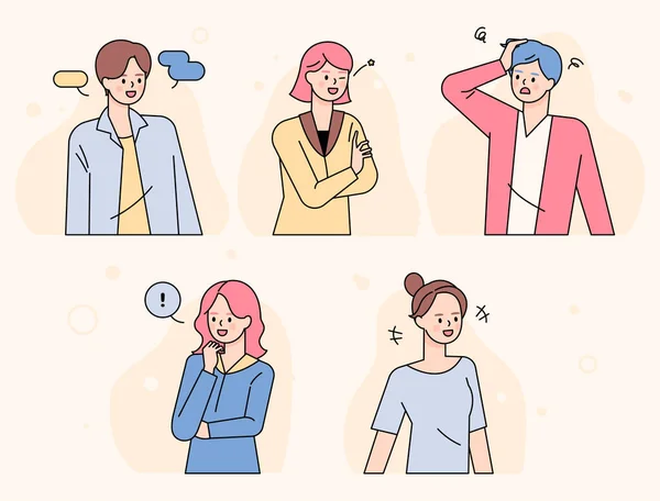 Personas Con Diversas Expresiones Faciales Gestos Diseño Plano Estilo Mínima — Archivo Imágenes Vectoriales