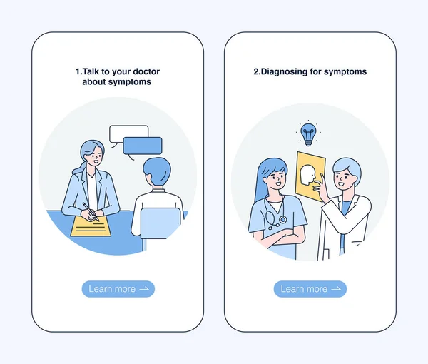 Professional Doctors Consulting Discussing While Looking Rays Mobile App Page - Stok Vektor