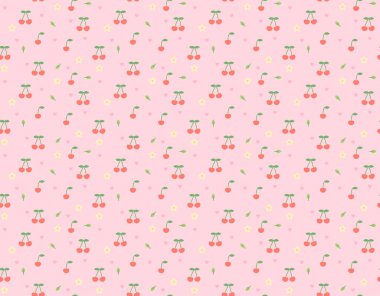 Küçük ve basit kiraz desenli dikişsiz tekstil tasarım şablonu.