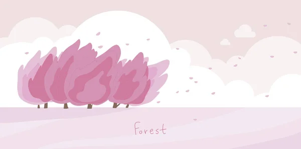 Natural Landscape Pink Trees Blowing Wind — Image vectorielle