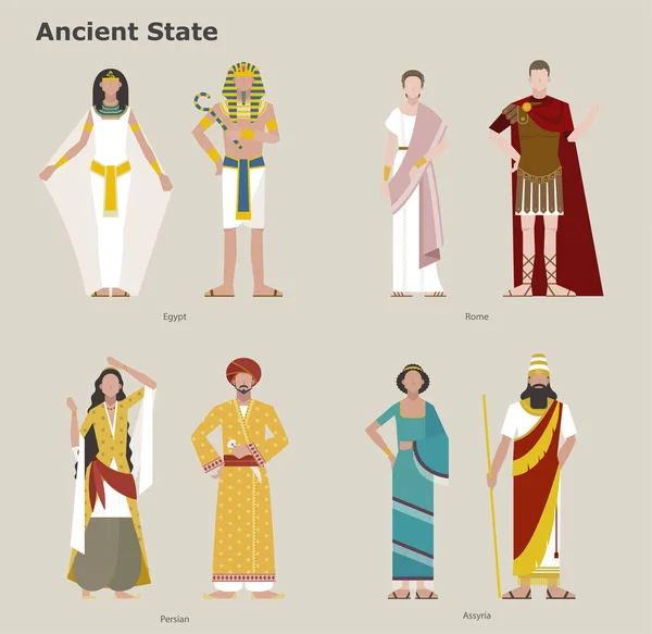 Kolekcja Tradycyjnych Kostiumów Według Krajów Starożytny Kraj Ilustracje Projektu Wektora — Wektor stockowy