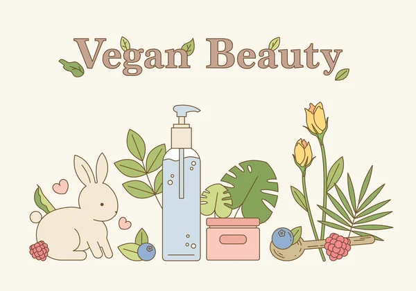 Illustrationsbanner Von Veganer Bio Kosmetik Gegen Tierversuche Skizzieren Einfache Vektorillustration — Stockvektor