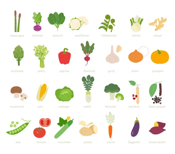 Conjunto Verduras Diseño Plano Estilo Mínima Ilustración Vectorial — Vector de stock