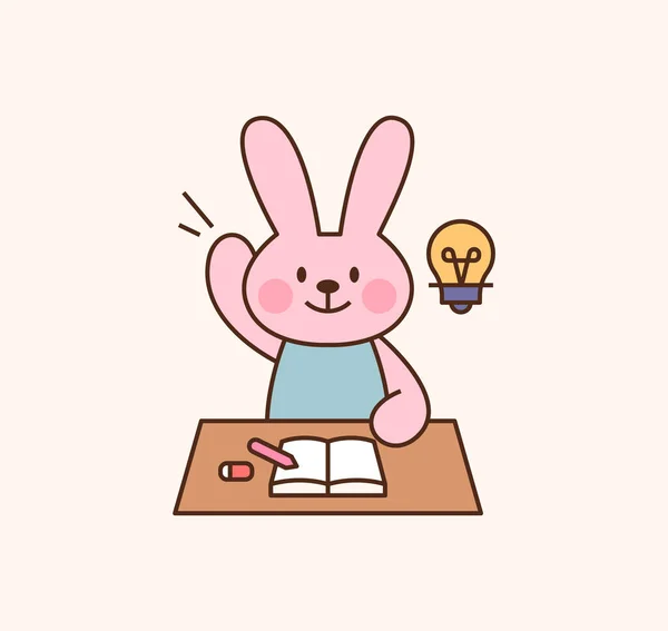 Nettes Kaninchen Studentischen Charakter Das Kaninchen Sitzt Schreibtisch Klassenzimmer Und — Stockvektor