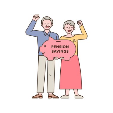 İki yaşlı adam domuz kumbaralarıyla tezahürat yapıyor. özet basit vektör illüstrasyonu.