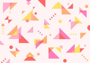 Üst üste yığılmış çeşitli boyutlarda kırmızı, pembe ve sarı üçgenlerden oluşur. Basit desen tasarım şablonu.