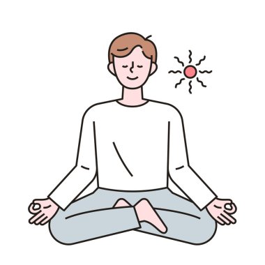 Bir adam bağdaş kurup meditasyon yapıyor. özet basit vektör illüstrasyonu.
