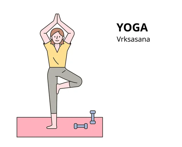 Een Vrouw Doet Yoga Schets Eenvoudige Vector Illustratie — Stockvector