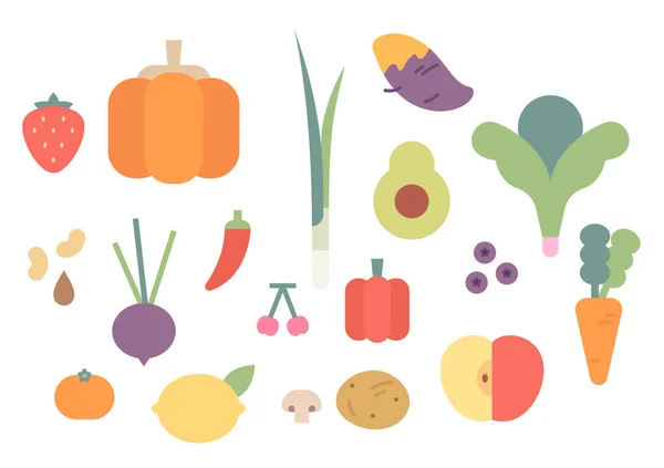 Frutas Verduras Frescas Diseño Plano Estilo Vector Ilustración — Vector de stock