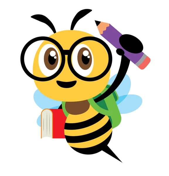 Πίσω Στο Σχολείο Cartoon Χαριτωμένο Χαρακτήρα Μέλισσα Μεταφέρουν Σχολική Τσάντα — Διανυσματικό Αρχείο