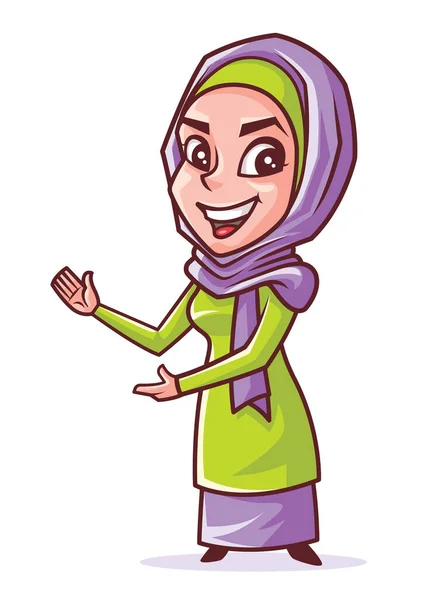Beautiful Smiling Young Muslim Lady Hijab Presenting Pointing Something White — Stock Vector