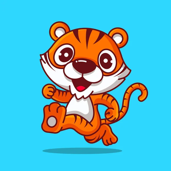 Karikatura Roztomilý Tygr Postava Dlouhým Ocasem Běží Šťastně — Stockový vektor
