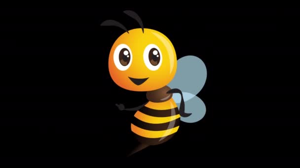 Cartoon Cute Bee Pointing Empty Space Alpha Background Animation — Stock Video