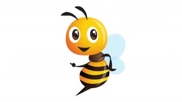 Kreskówka Cute Bee Wskazując Puste Miejsce Białym Tle Animacji — Wideo stockowe