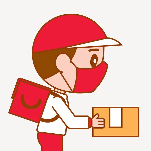 Dessin Animé Homme Mignon Avec Uniforme Rouge Blanc Portant Masque — Image vectorielle