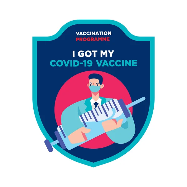 Campagna Vaccinazione Design Piatto Del Medico Che Indossa Maschera Facciale — Vettoriale Stock