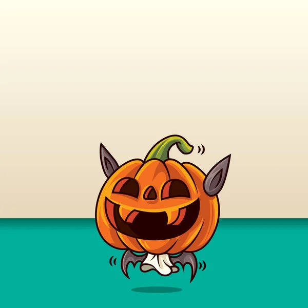 Joyeux Halloween Caricature Mignonne Citrouille Avec Costume Chauve Souris Sur — Image vectorielle
