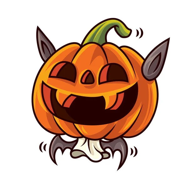 Happy Halloween Cartoon Cute Funny Pumpkin Wearing Bat Costume Vector — Stock Vector